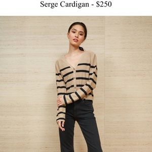 La Ligne Beige and Black Striped V-Neck Button Cardigan